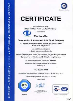 Chứng chỉ, chứng nhận ISO 9001:2008